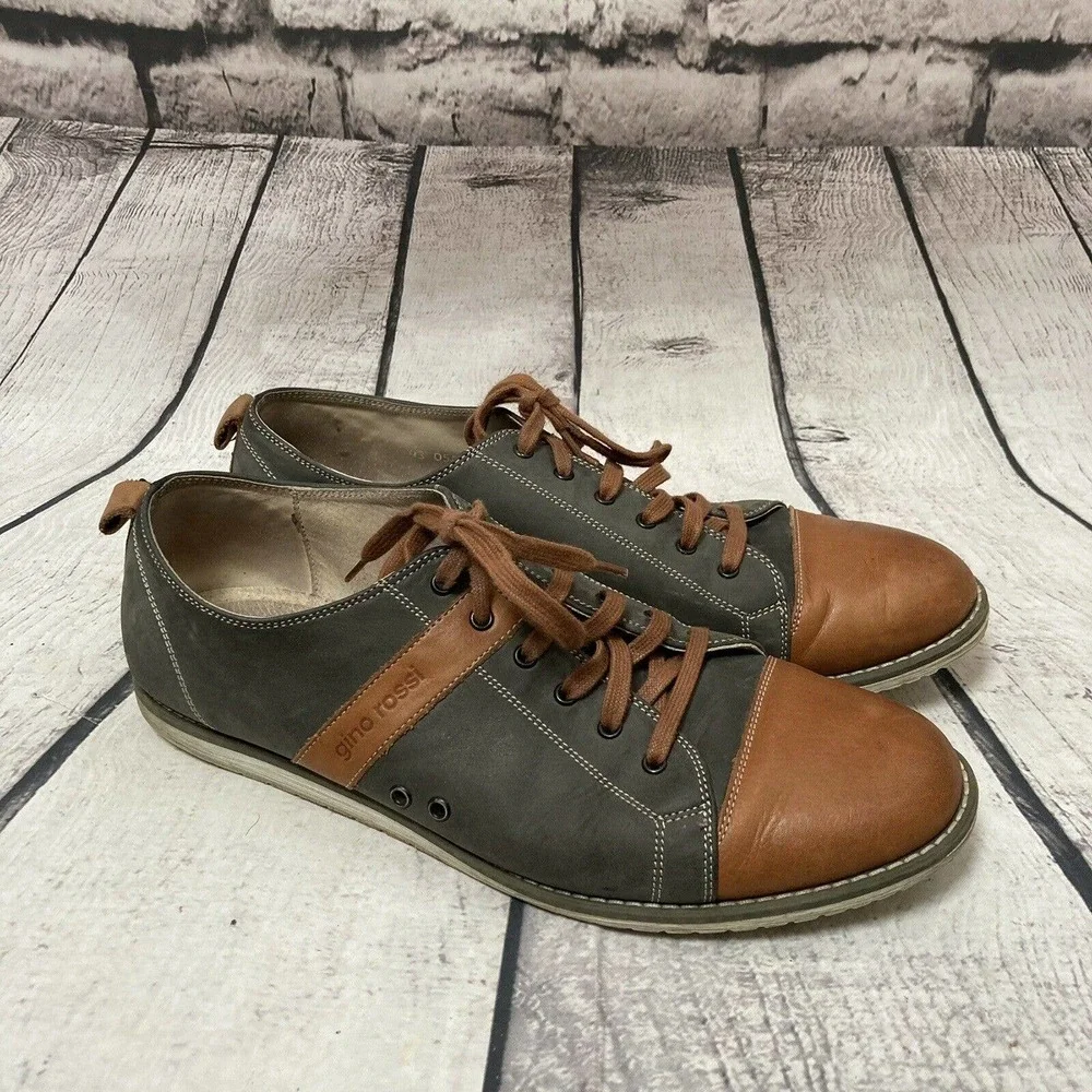 Gino Rossi Casual leather shoes‎ Lace Up Gray And Tan size 9